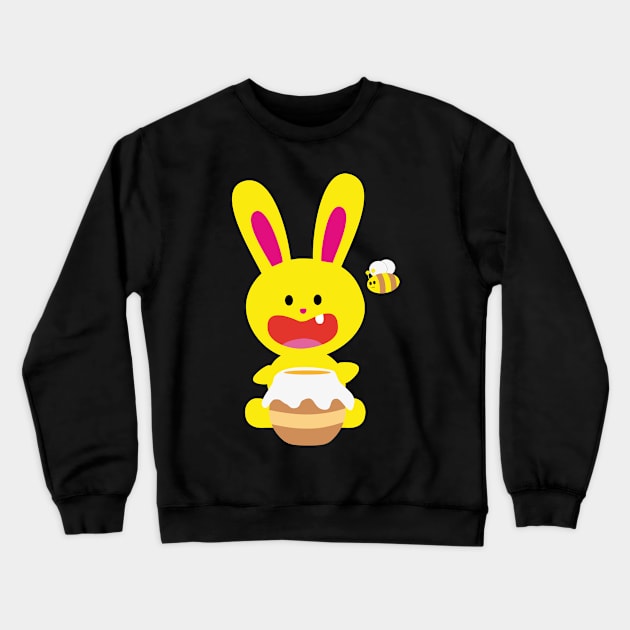 One Tooth Rabbit Honey Bunny And Bee Crewneck Sweatshirt by HappyGiftArt